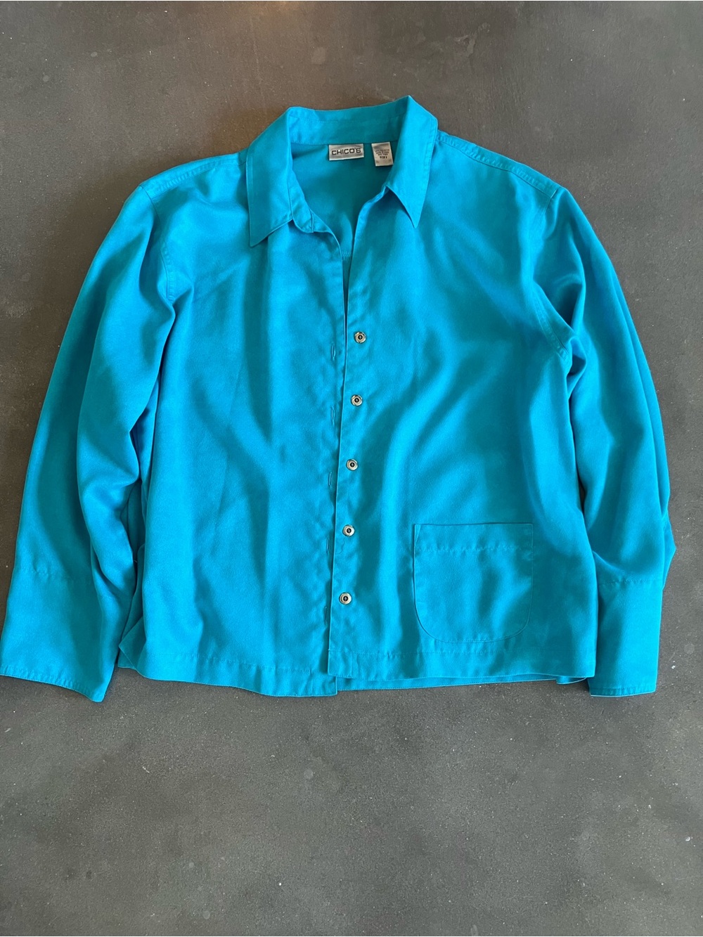 Chico's Bright Teal Button-Up Shirt Jacket